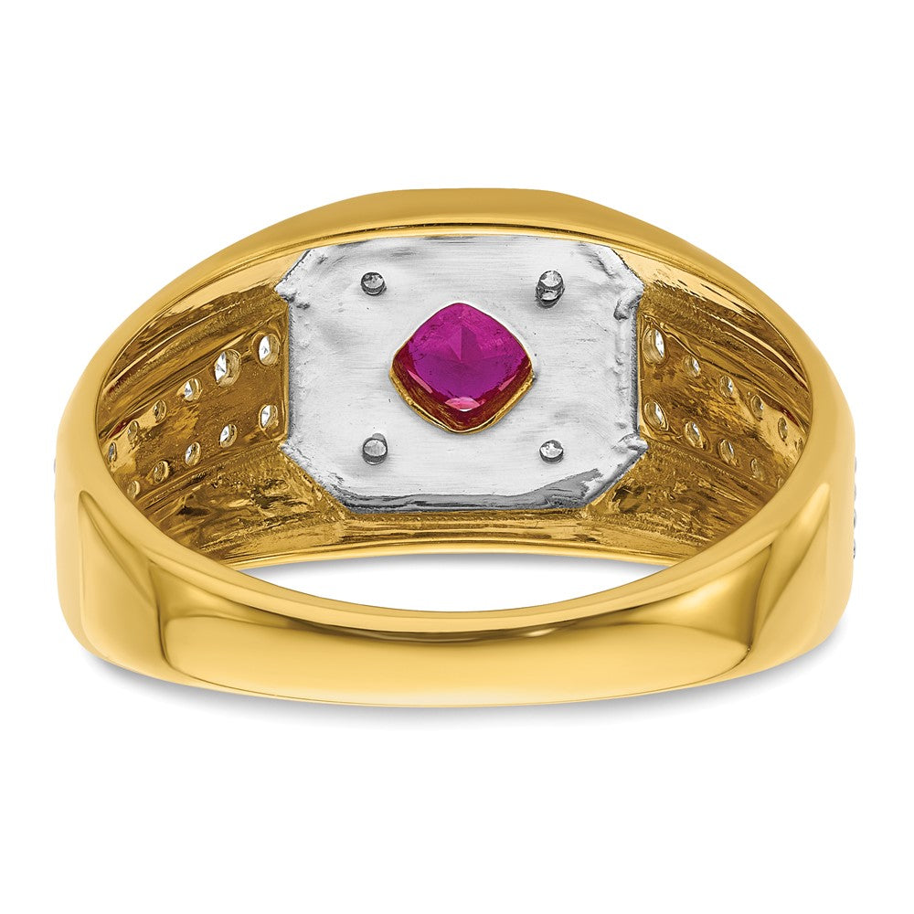 14k Yellow Gold 5/8 ct Lab Grown Dia VS/SI+ G+ & Cr Ruby Complete Men's Ring
