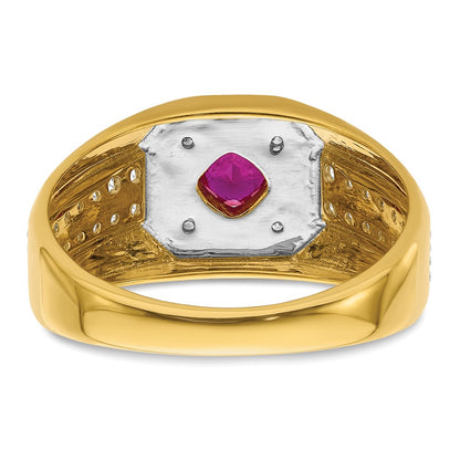 14k Yellow Gold 5/8 ct Lab Grown Dia VS/SI+ G+ & Cr Ruby Complete Men's Ring