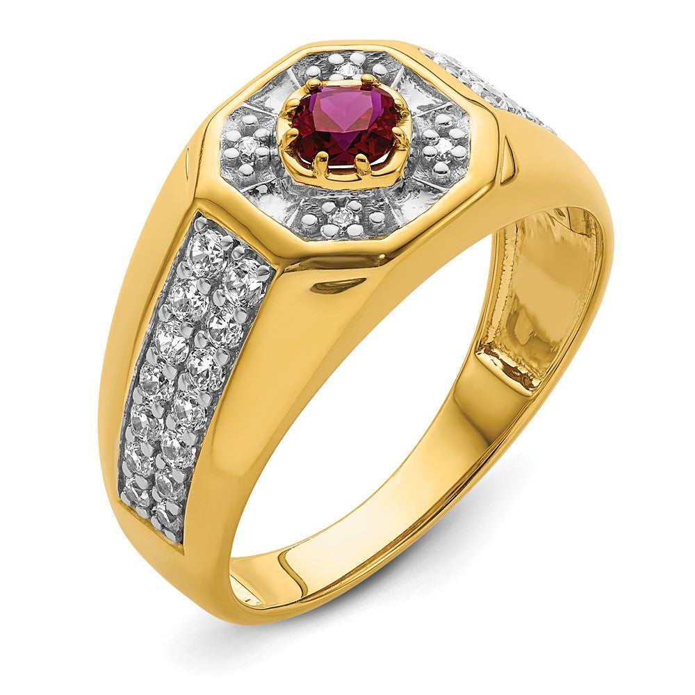 14k Yellow Gold 5/8 ct Lab Grown Dia VS/SI+ G+ & Cr Ruby Complete Men's Ring