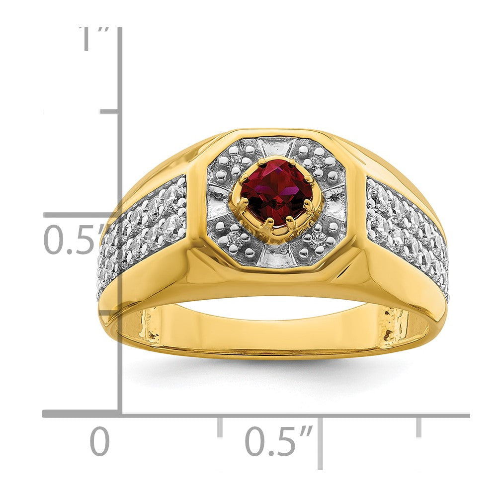 14k Yellow Gold 5/8 ct Lab Grown Dia VS/SI+ G+ & Cr Ruby Complete Men's Ring