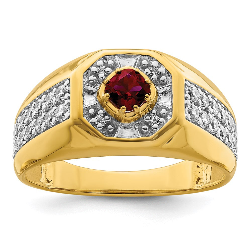 14k Yellow Gold 5/8 ct Lab Grown Dia VS/SI+ G+ & Cr Ruby Complete Men's Ring