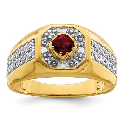 14k Yellow Gold 5/8 ct Lab Grown Dia VS/SI+ G+ & Cr Ruby Complete Men's Ring
