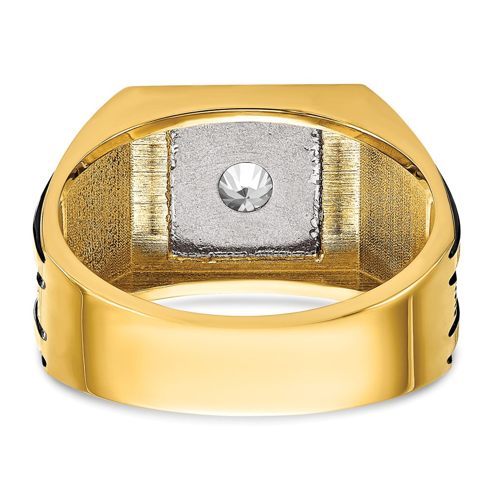 14k Two-tone Two Tone with Black Rhodium 1 Ct. Lab Grown Diamond VS/SI+ G+ Polished and Satin Men's Ring