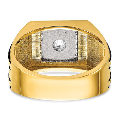 14k Two-tone Two Tone with Black Rhodium 1 Ct. Lab Grown Diamond VS/SI+ G+ Polished and Satin Men's Ring