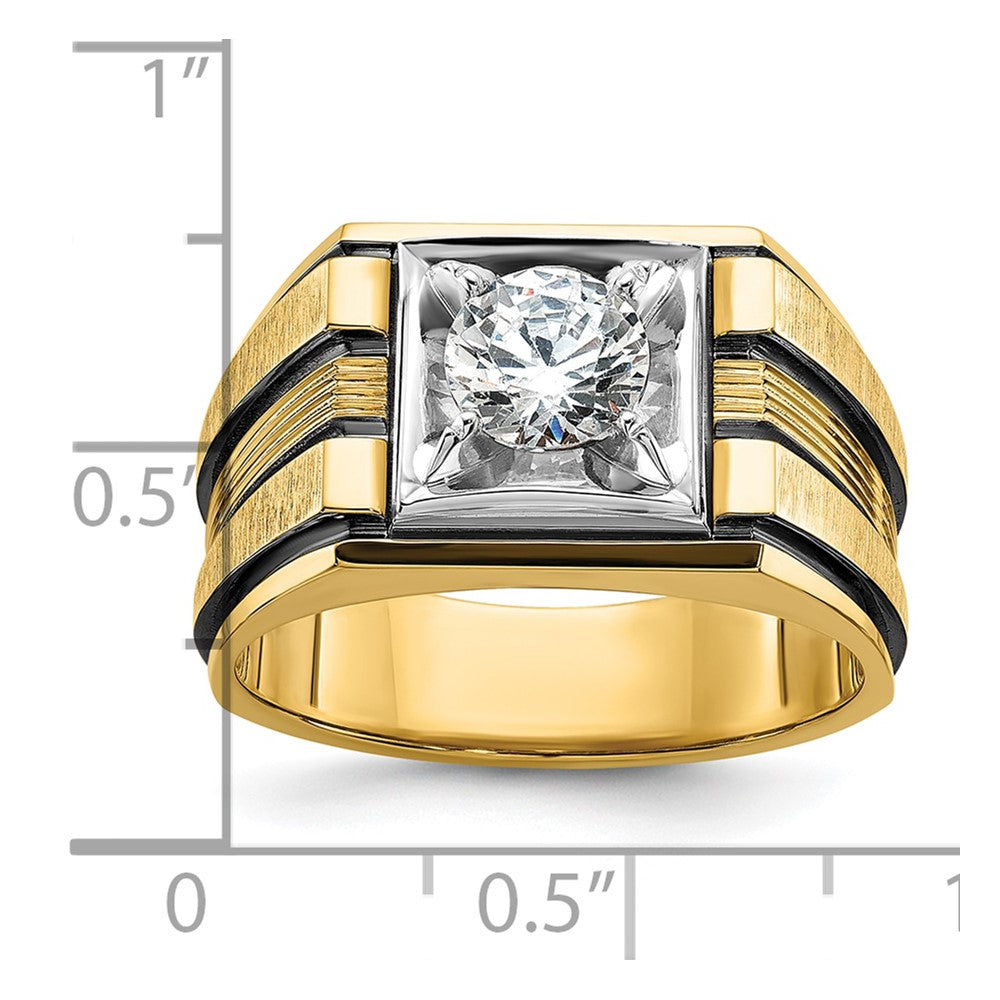 14k Two-tone Two Tone with Black Rhodium 1 Ct. Lab Grown Diamond VS/SI+ G+ Polished and Satin Men's Ring