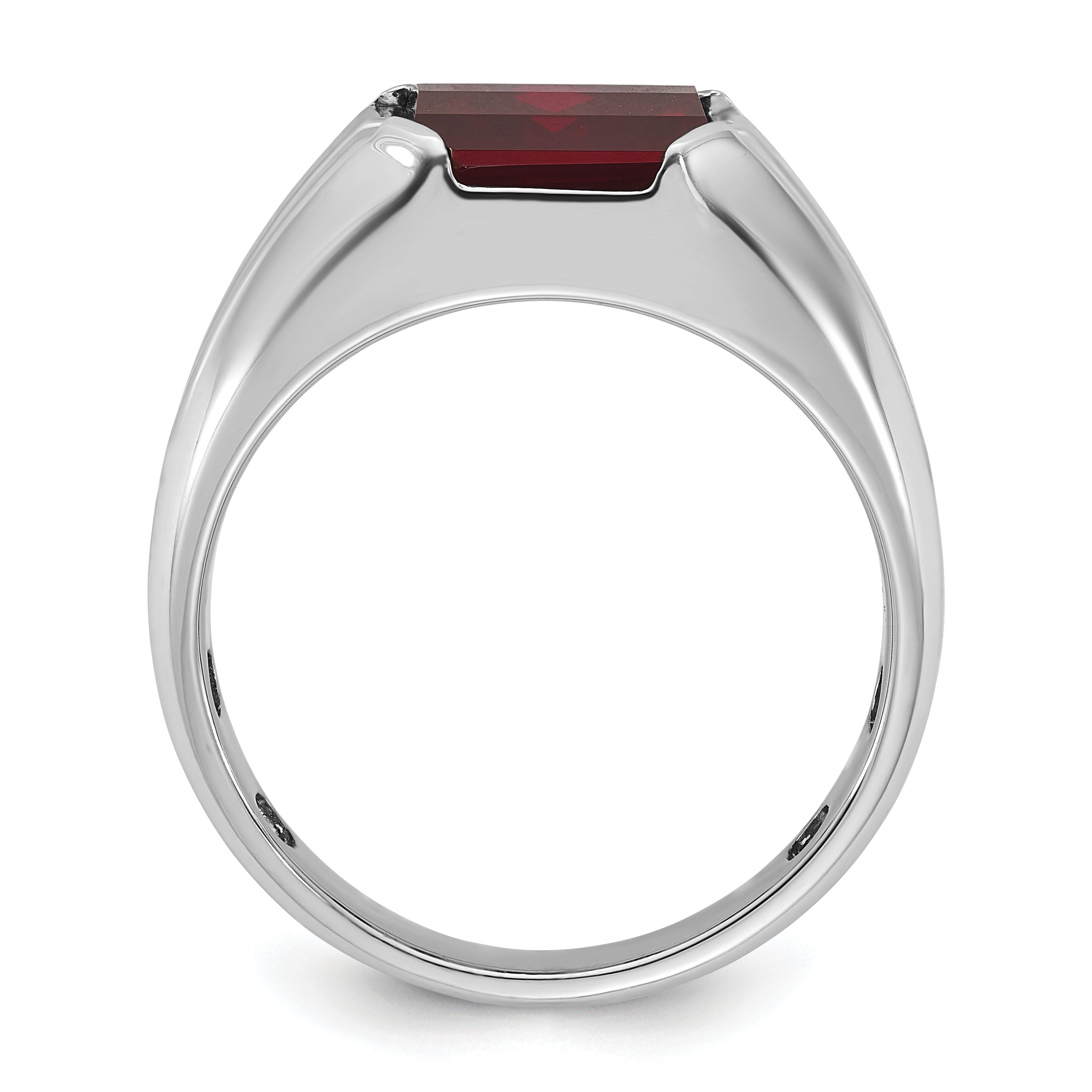 14k White Gold Men's Created Garnet and 1/10 carat Diamond Complete Ring