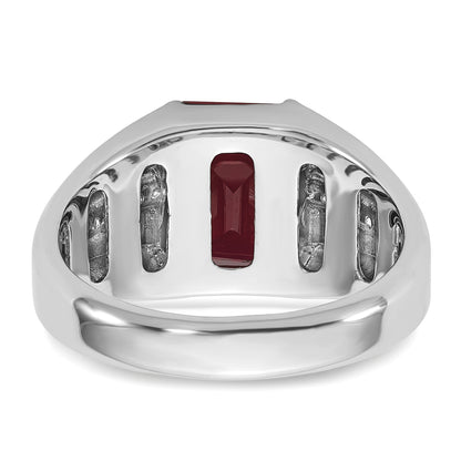 14k White Gold Men's Created Garnet and 1/10 carat Diamond Complete Ring