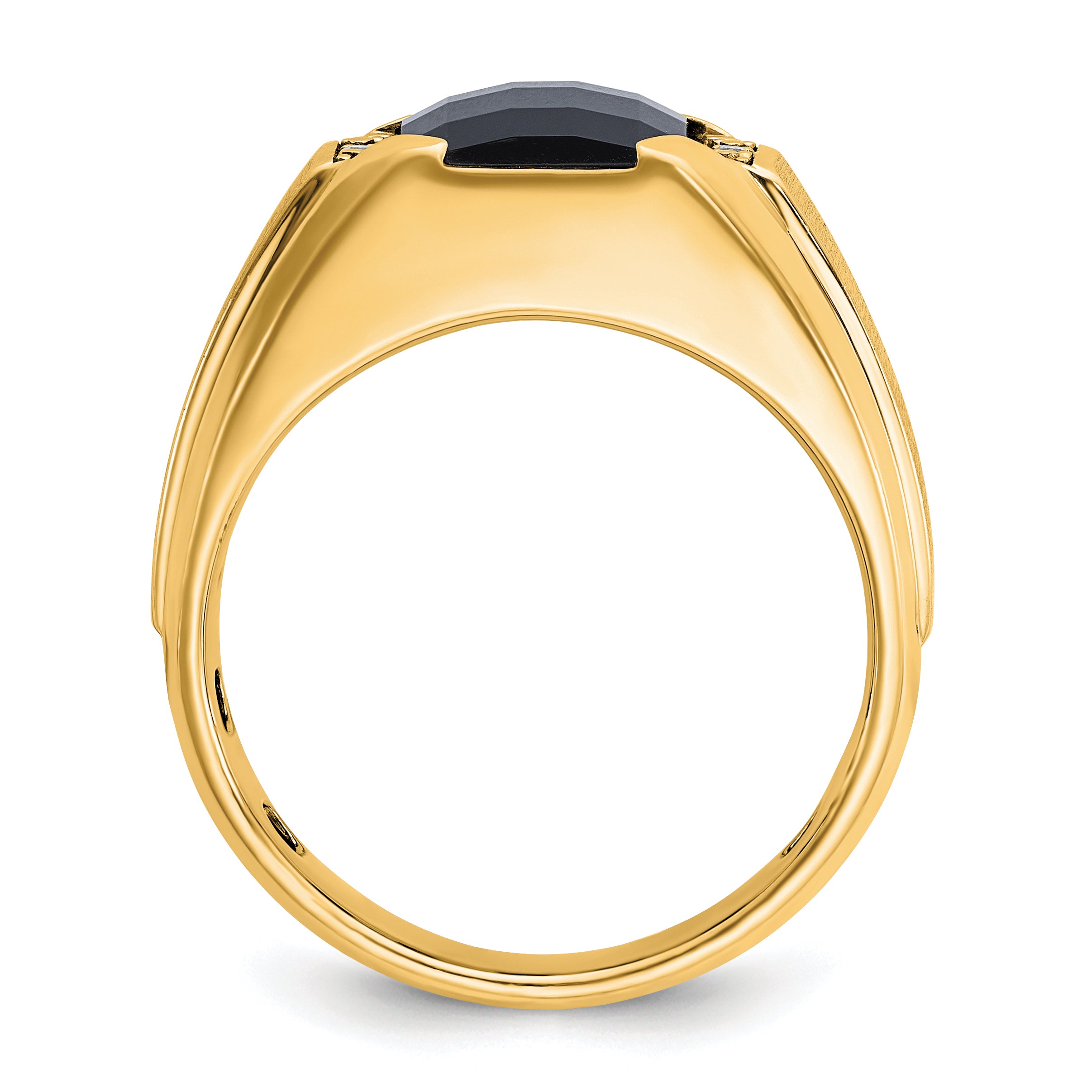 10K Yellow Gold Ibgoodman Men'S Polished And Satin Onyx .02 Carat A Quality Diamond Ring
