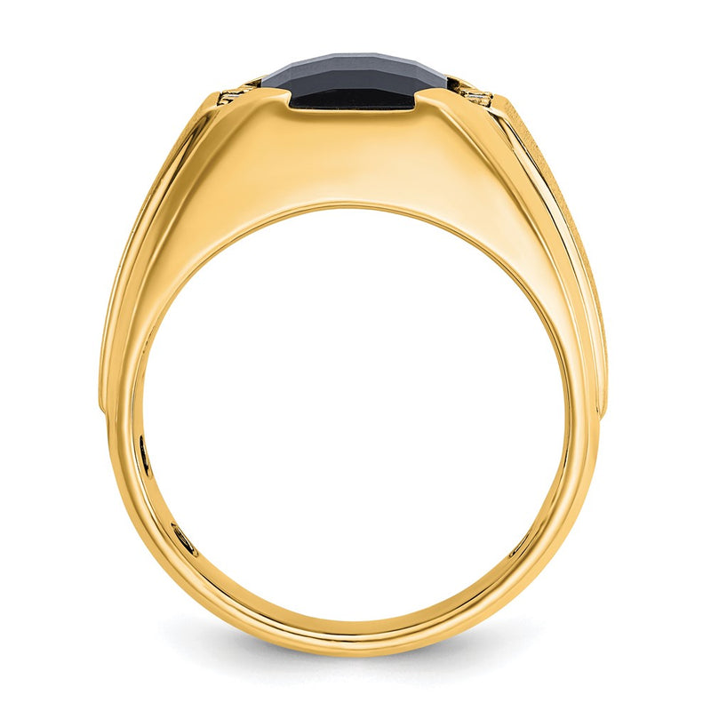 10K Yellow Gold Ibgoodman Men'S Polished And Satin Onyx .02 Carat A Quality Diamond Ring