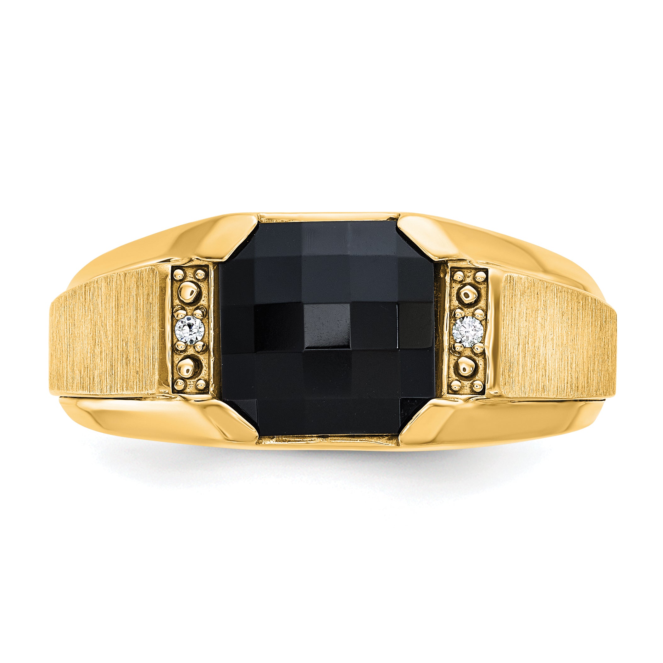 10K Yellow Gold Ibgoodman Men'S Polished And Satin Onyx .02 Carat A Quality Diamond Ring
