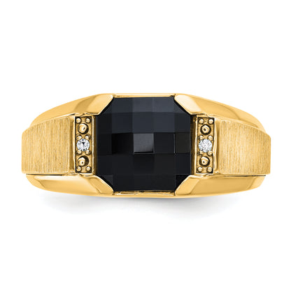 10K Yellow Gold Ibgoodman Men'S Polished And Satin Onyx .02 Carat A Quality Diamond Ring