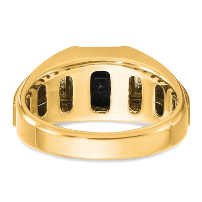 10K Yellow Gold Ibgoodman Men'S Polished And Satin Onyx .02 Carat A Quality Diamond Ring