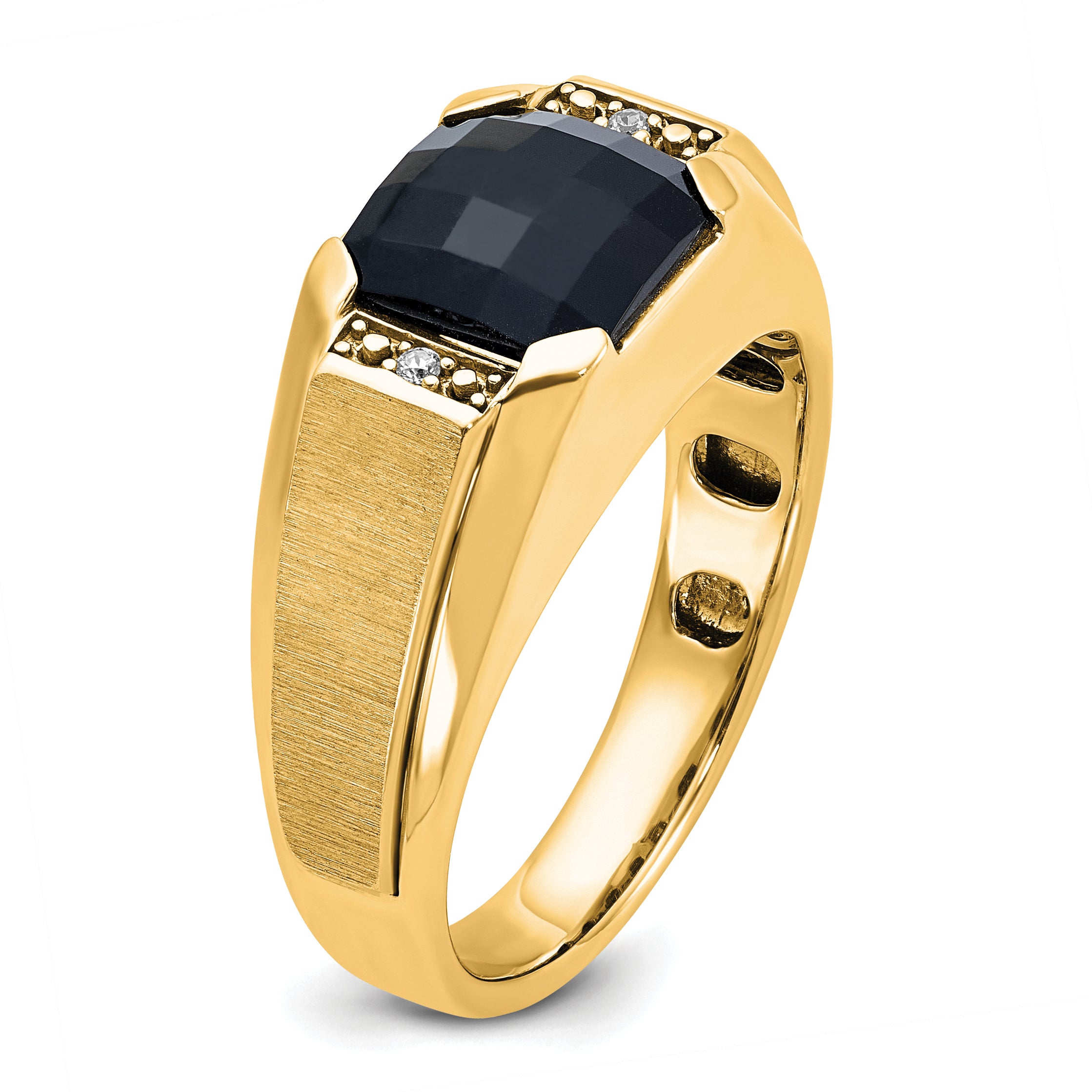 10K Yellow Gold Ibgoodman Men'S Polished And Satin Onyx .02 Carat A Quality Diamond Ring