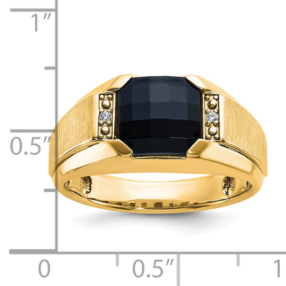 10K Yellow Gold Ibgoodman Men'S Polished And Satin Onyx .02 Carat A Quality Diamond Ring