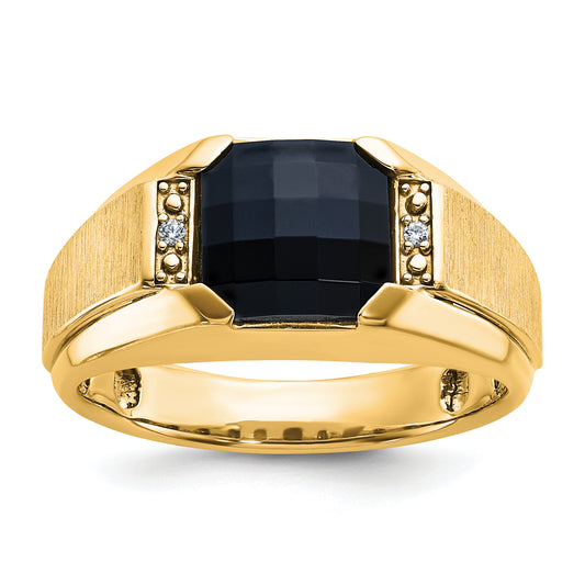 10K Yellow Gold Ibgoodman Men'S Polished And Satin Onyx .02 Carat A Quality Diamond Ring