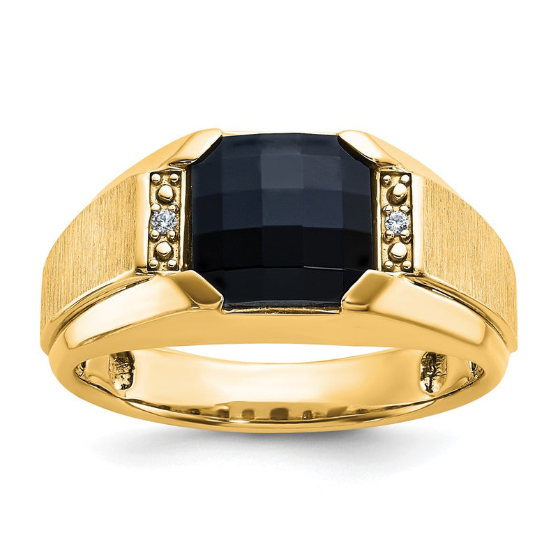 10K Yellow Gold Ibgoodman Men'S Polished And Satin Onyx .02 Carat A Quality Diamond Ring