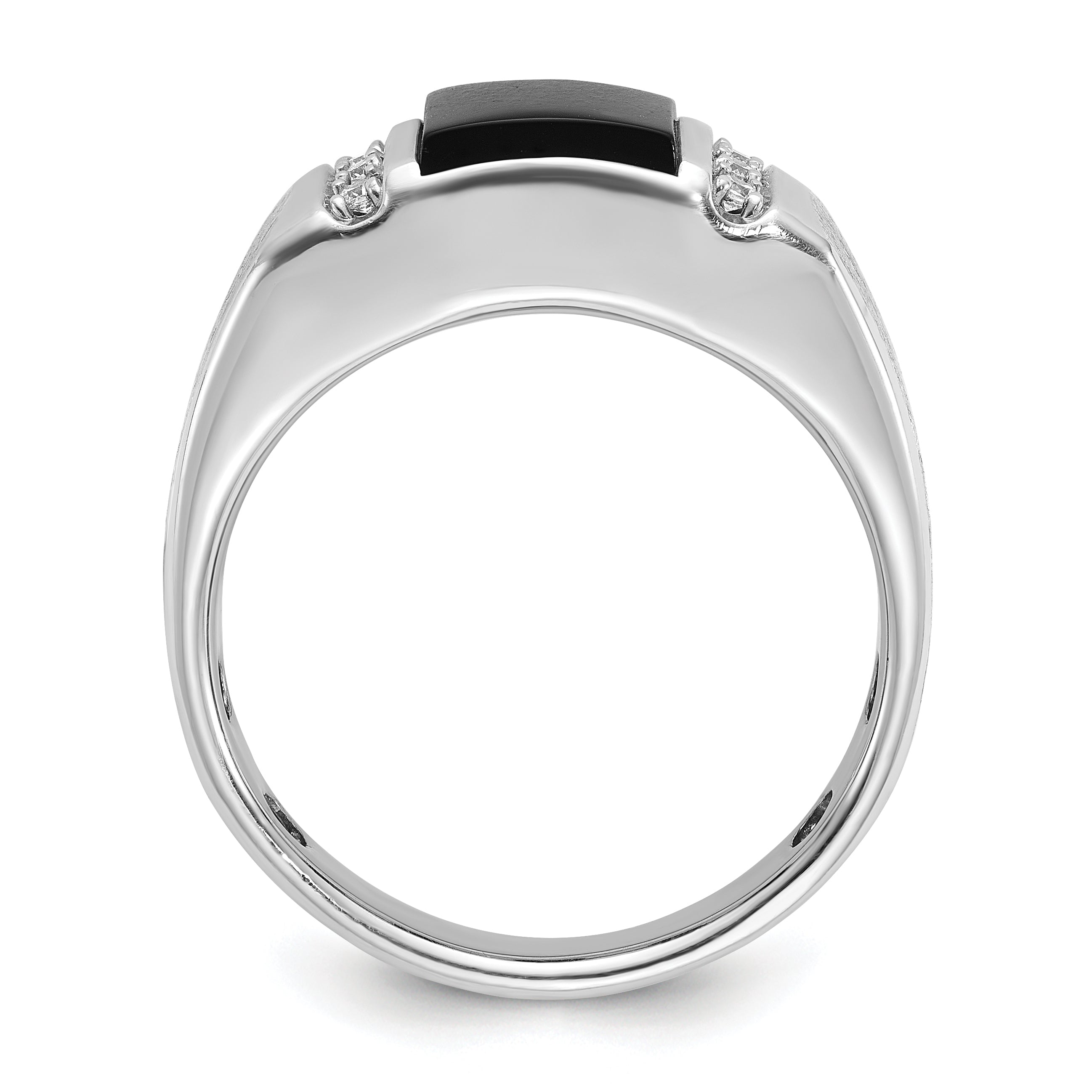 14k White Gold Men's Satin Onyx and 1/8 carat Diamond Complete Ring