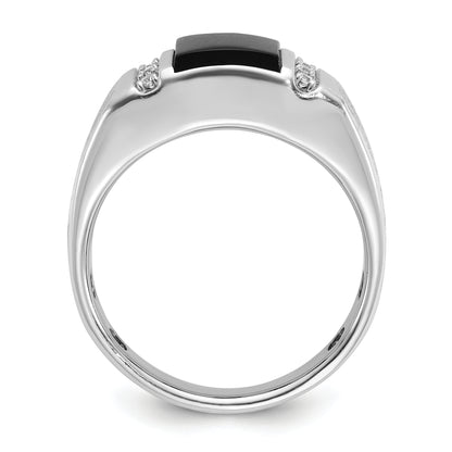 14k White Gold Men's Satin Onyx and 1/8 carat Diamond Complete Ring