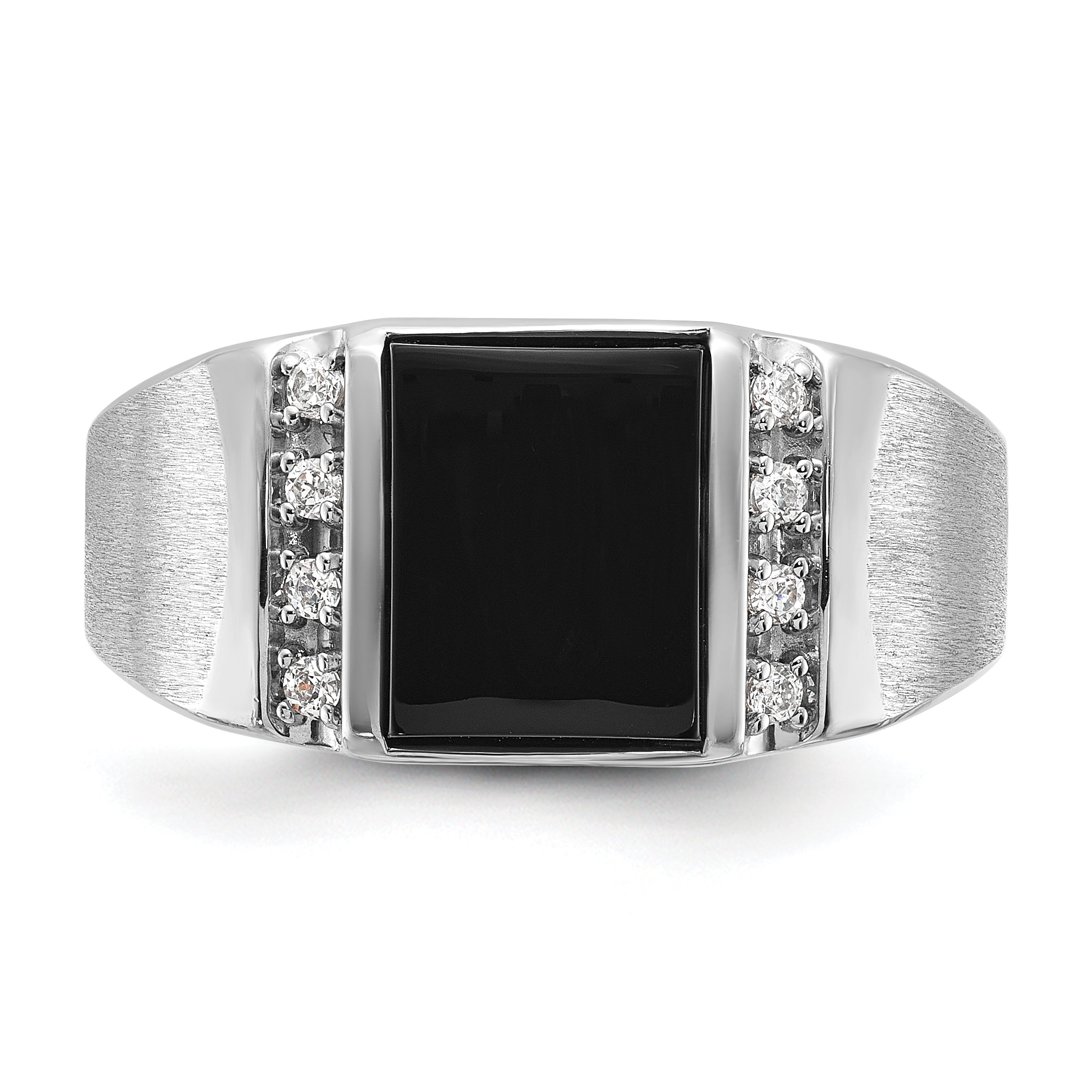 14k White Gold Men's Satin Onyx and 1/8 carat Diamond Complete Ring