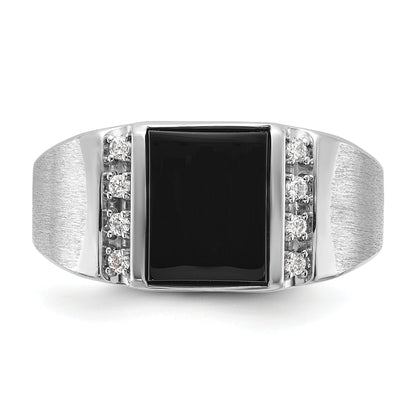 14k White Gold Men's Satin Onyx and 1/8 carat Diamond Complete Ring