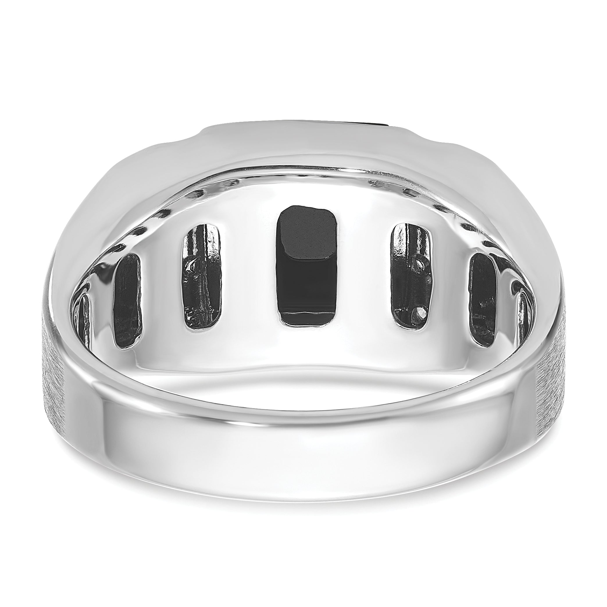 14k White Gold Men's Satin Onyx and 1/8 carat Diamond Complete Ring