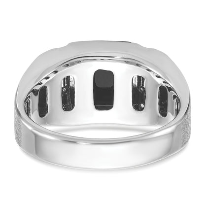 14k White Gold Men's Satin Onyx and 1/8 carat Diamond Complete Ring