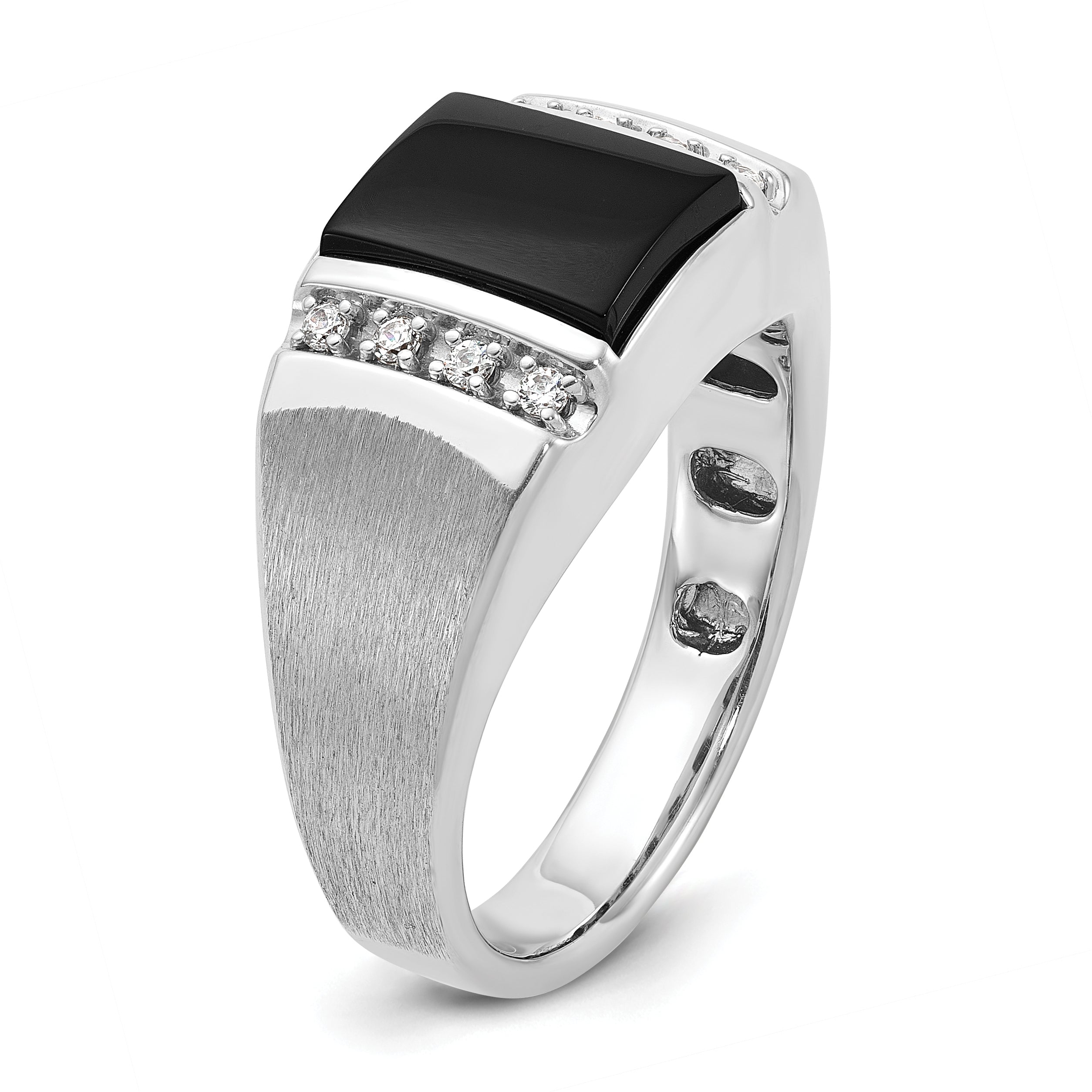 14k White Gold Men's Satin Onyx and 1/8 carat Diamond Complete Ring