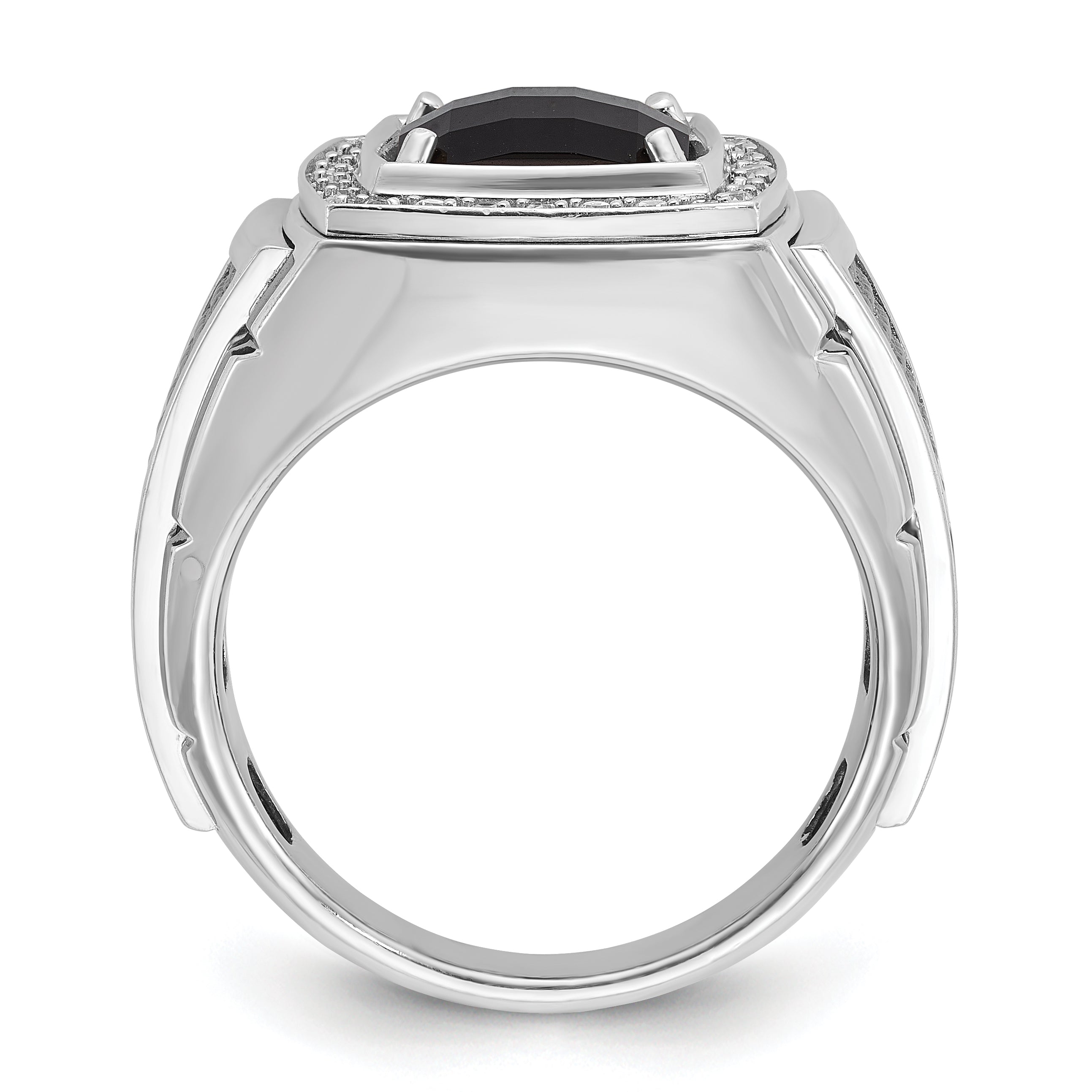 14k White Gold with Black Rhodium Men's Onyx and 1/4 carat Diamond Complete Ring