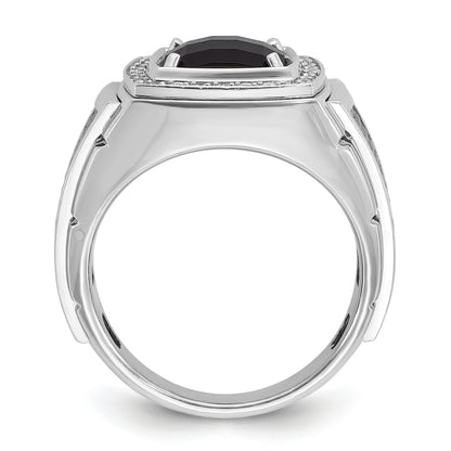 14k White Gold with Black Rhodium Men's Onyx and 1/4 carat Diamond Complete Ring