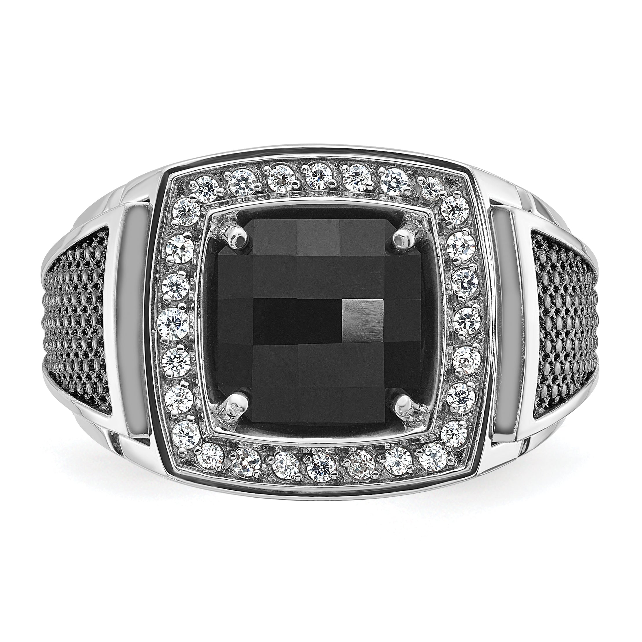 14k White Gold with Black Rhodium Men's Onyx and 1/4 carat Diamond Complete Ring