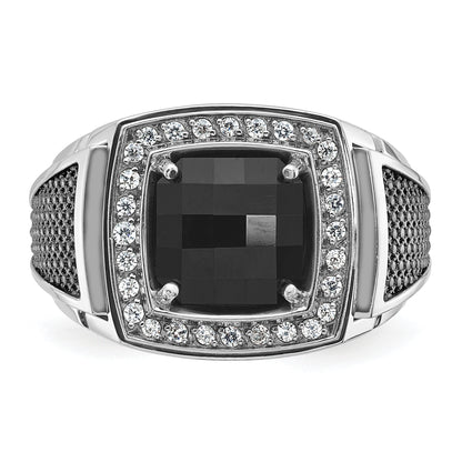 14k White Gold with Black Rhodium Men's Onyx and 1/4 carat Diamond Complete Ring