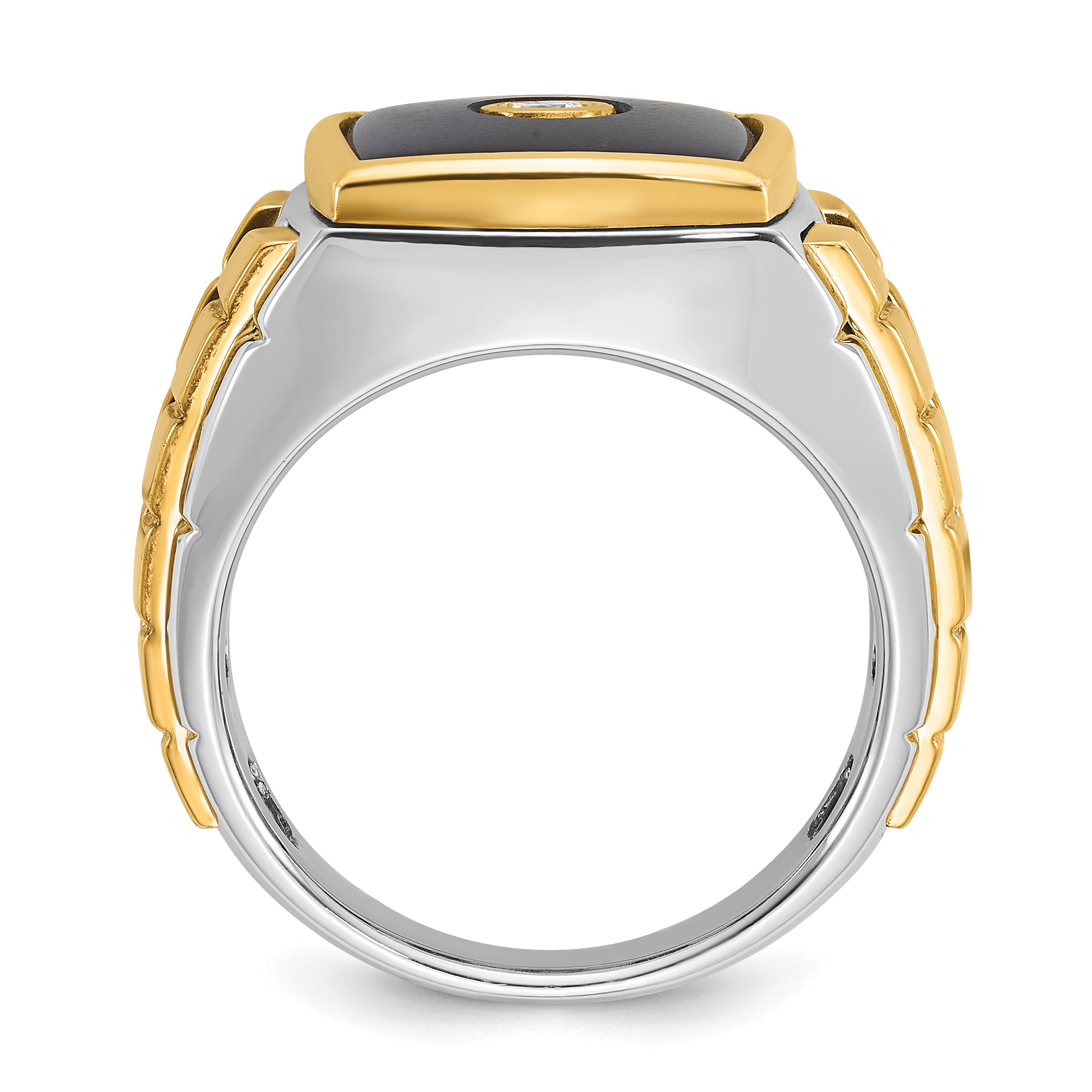 10K Two-Tone Ibgoodman Men'S Onyx And Diamond Complete Ring