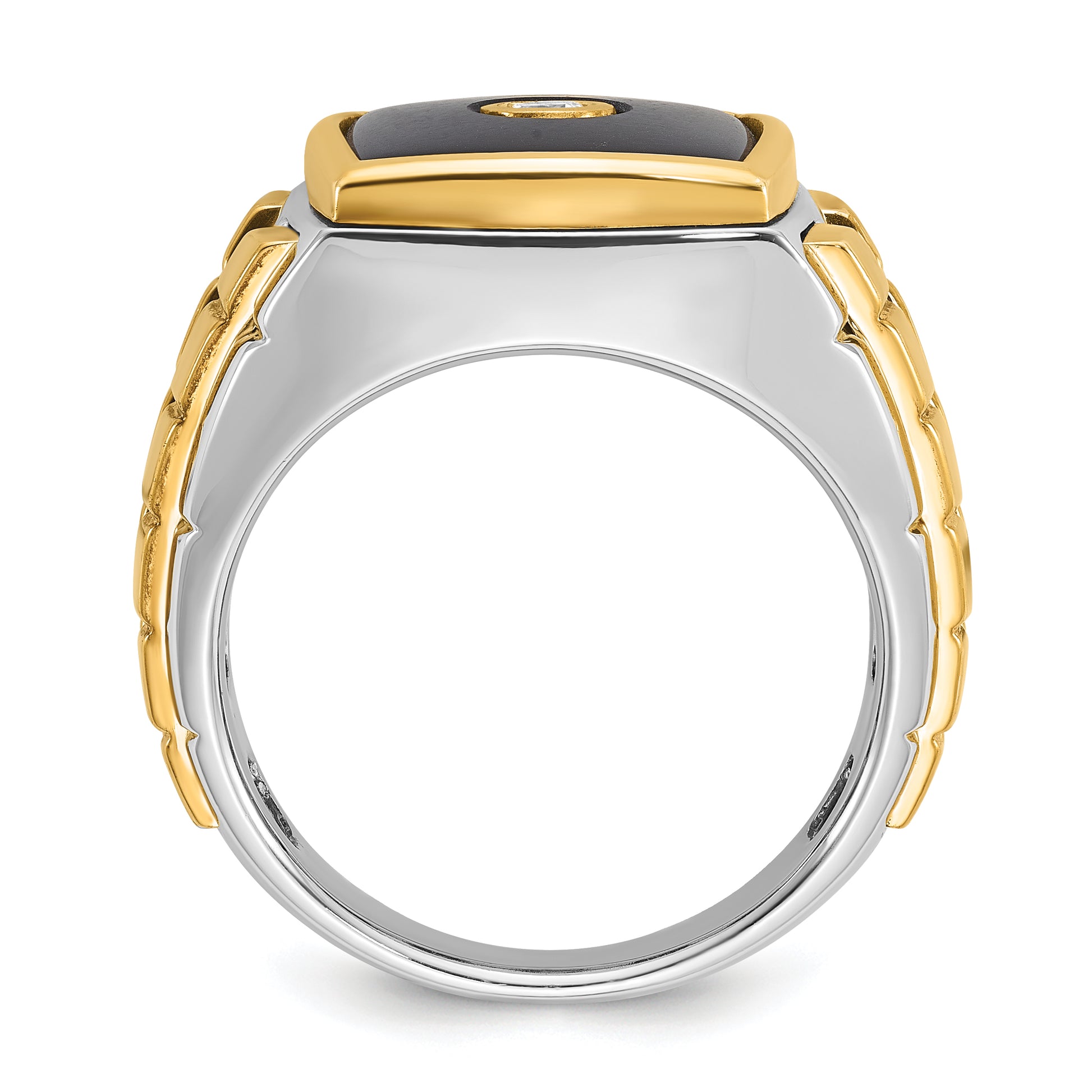 10K Two-Tone Ibgoodman Men'S Onyx And Diamond Complete Ring