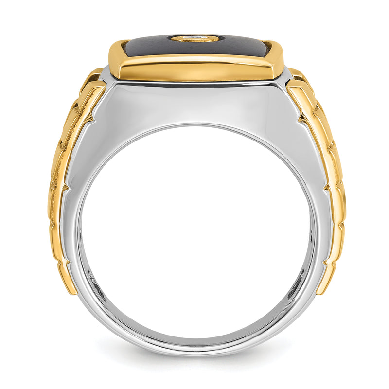 10K Two-Tone Ibgoodman Men'S Onyx And Diamond Complete Ring