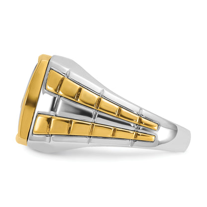 10K Two-Tone Ibgoodman Men'S Onyx And Diamond Complete Ring
