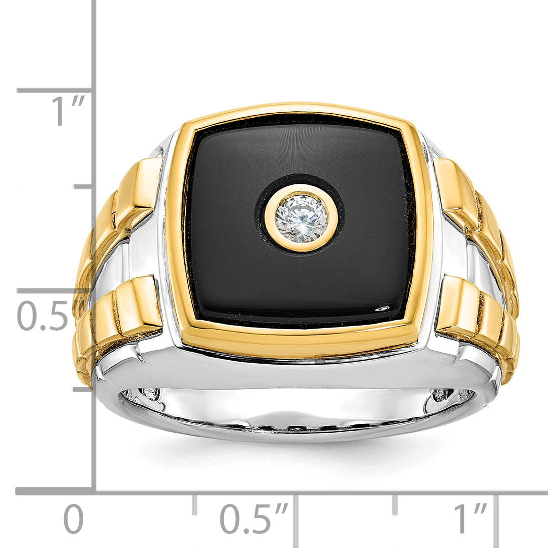 10K Two-Tone Ibgoodman Men'S Onyx And Diamond Complete Ring