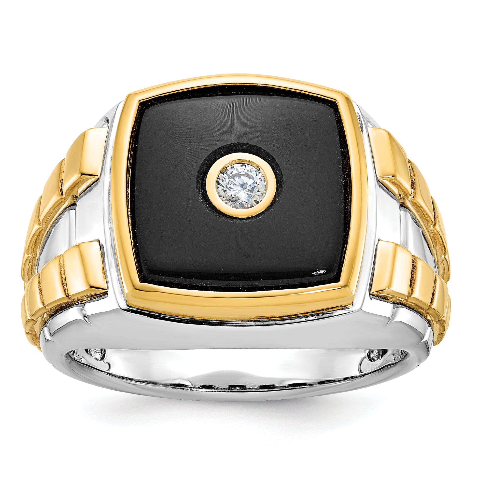 10K Two-Tone Ibgoodman Men'S Onyx And Diamond Complete Ring