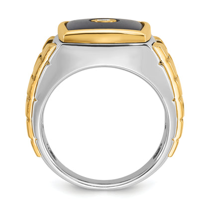 14k Two-tone Gold Men's Onyx and 1/10 carat Diamond Complete Ring