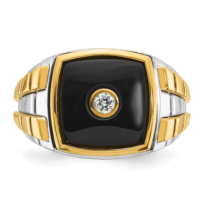 14k Two-tone Gold Men's Onyx and 1/10 carat Diamond Complete Ring