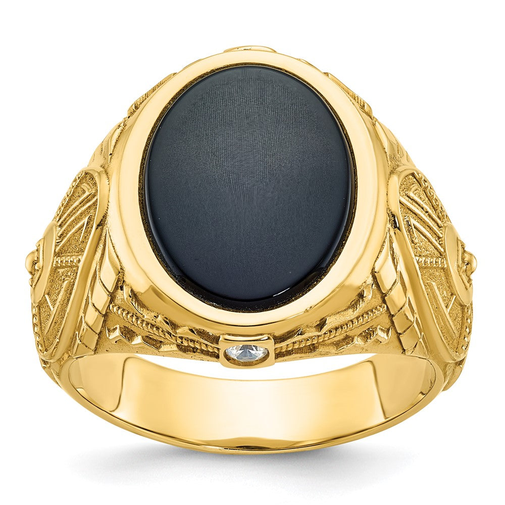 10K Yellow Gold Ibgoodman Men'S Onyx And Diamond Complete Ring
