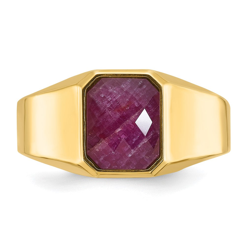 14k Yellow Gold Men's Ruby Doublet Stone Complete Ring