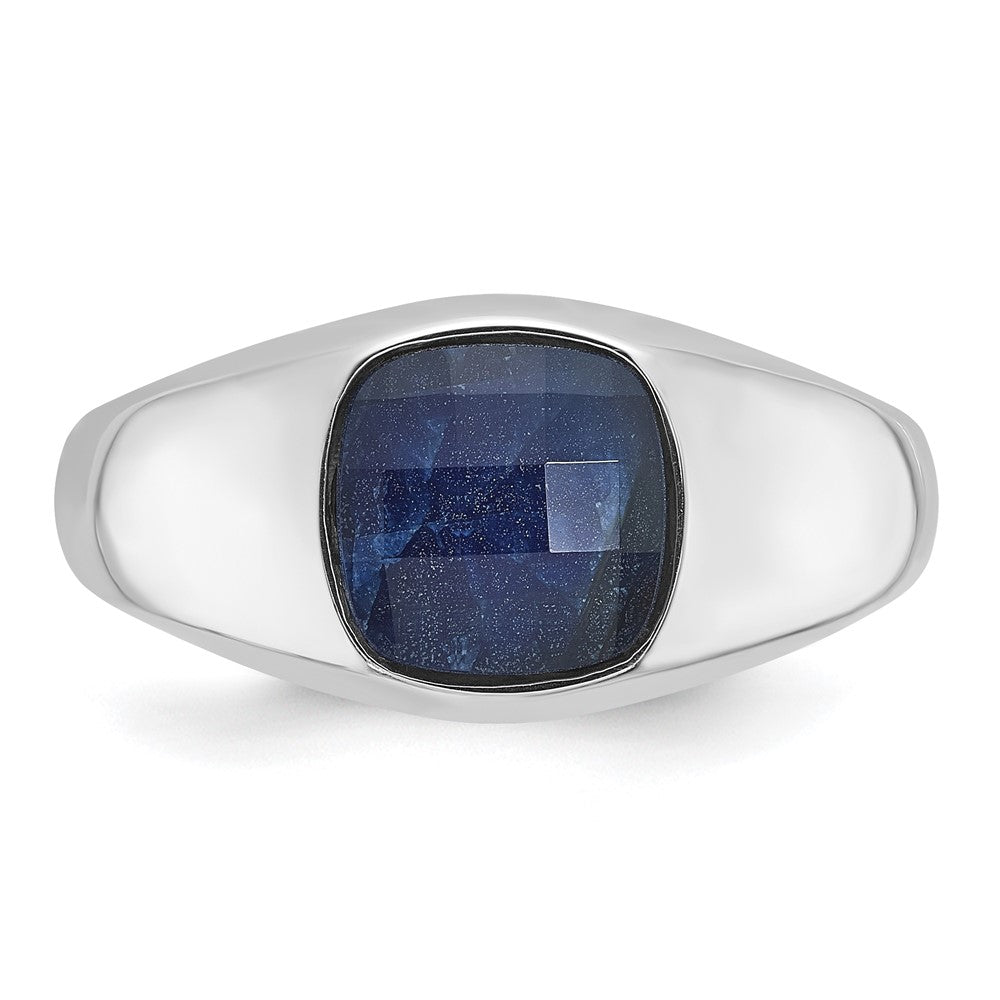 14k White Gold Men's Sapphire Doublet Stone Complete Ring