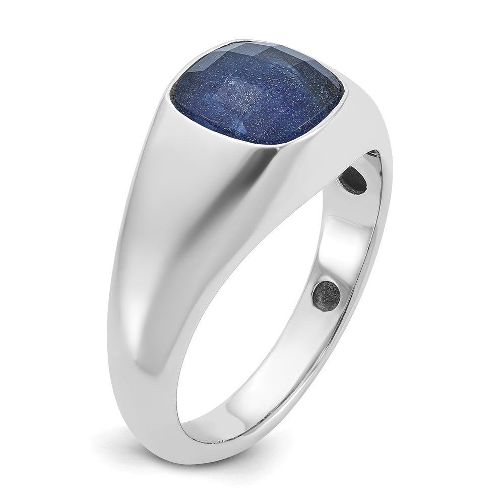 14k White Gold Men's Sapphire Doublet Stone Complete Ring