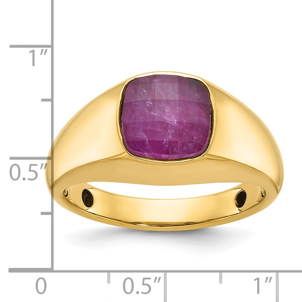 14k Yellow Gold Men's Ruby Doublet Stone Complete Ring