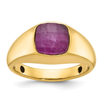 14k Yellow Gold Men's Ruby Doublet Stone Complete Ring