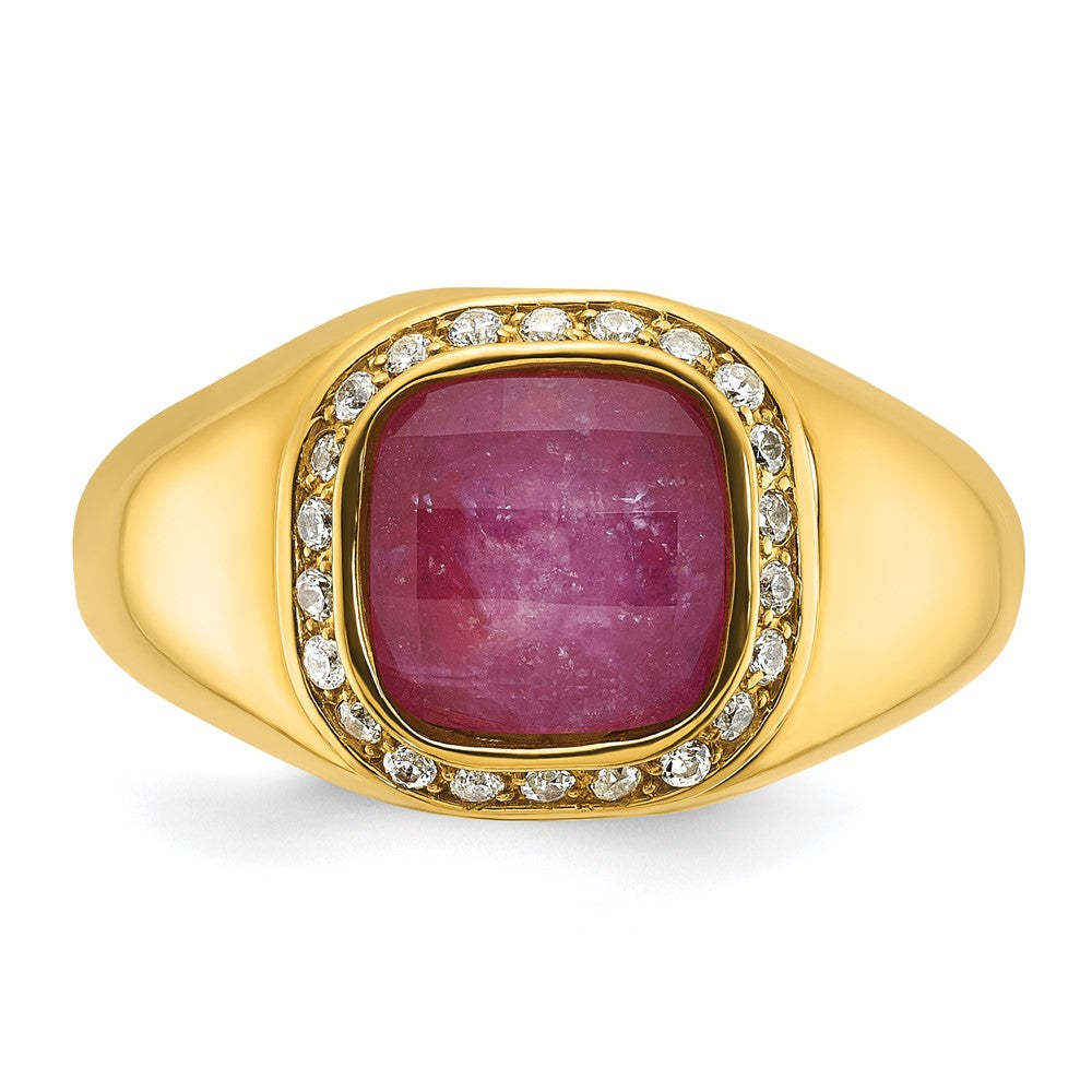 10K Yellow Gold Ibgoodman Men'S Ruby Doublet Stone And Diamond Complete Ring