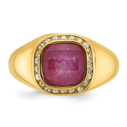 10K Yellow Gold Ibgoodman Men'S Ruby Doublet Stone And Diamond Complete Ring