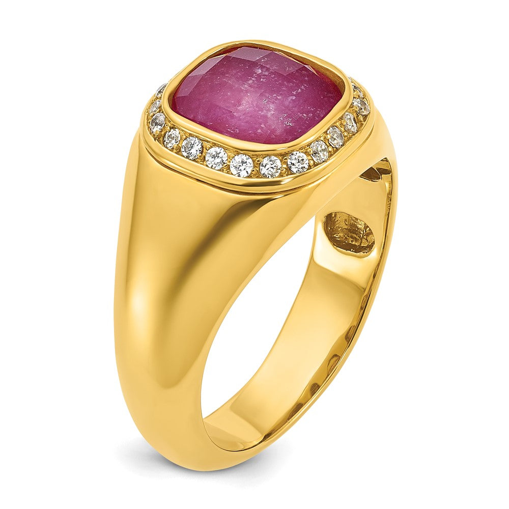10K Yellow Gold Ibgoodman Men'S Ruby Doublet Stone And Diamond Complete Ring