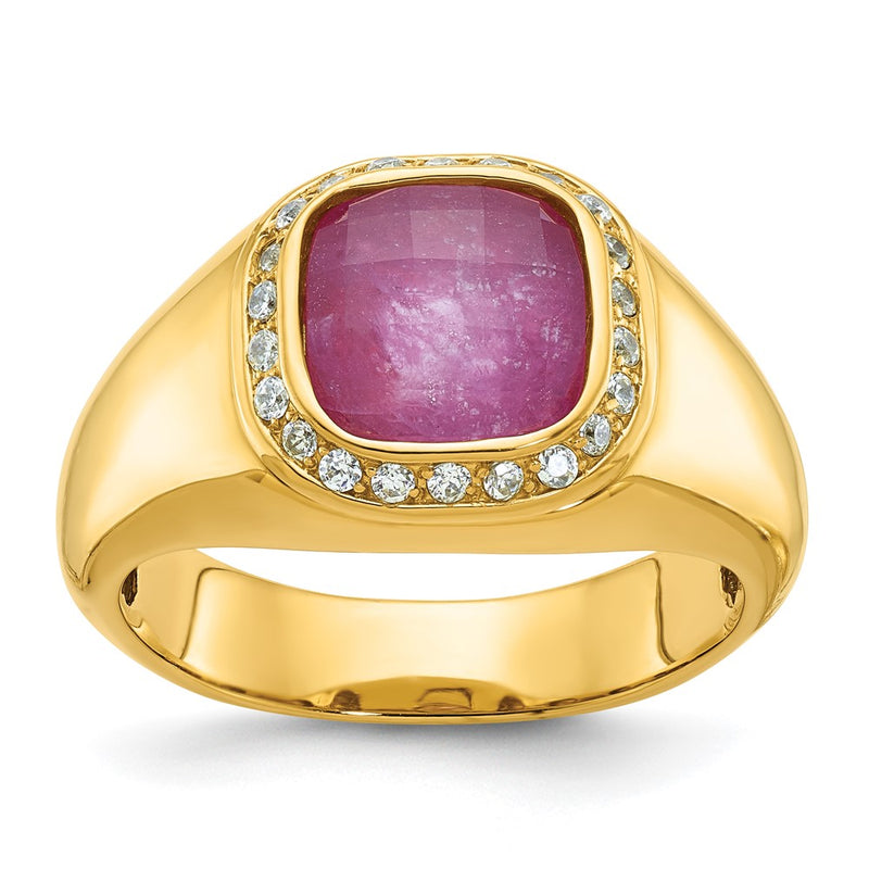 10K Yellow Gold Ibgoodman Men'S Ruby Doublet Stone And Diamond Complete Ring
