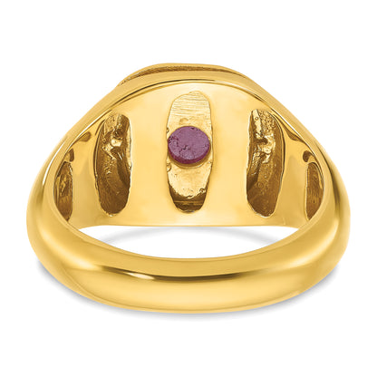 14k Yellow Gold Men's Ruby Doublet Stone and 1/5 carat Diamond Complete Ring